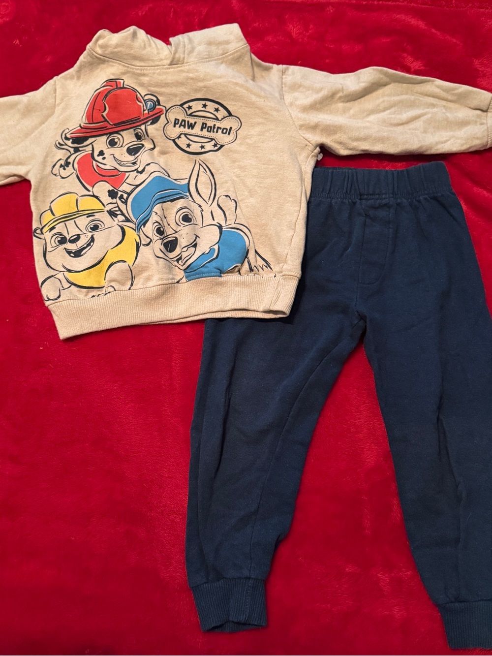 Paw Patrol Hoodie Sweatpants 2 Piece Set Toddler Size 4 Beige Navy Nickelodeon
